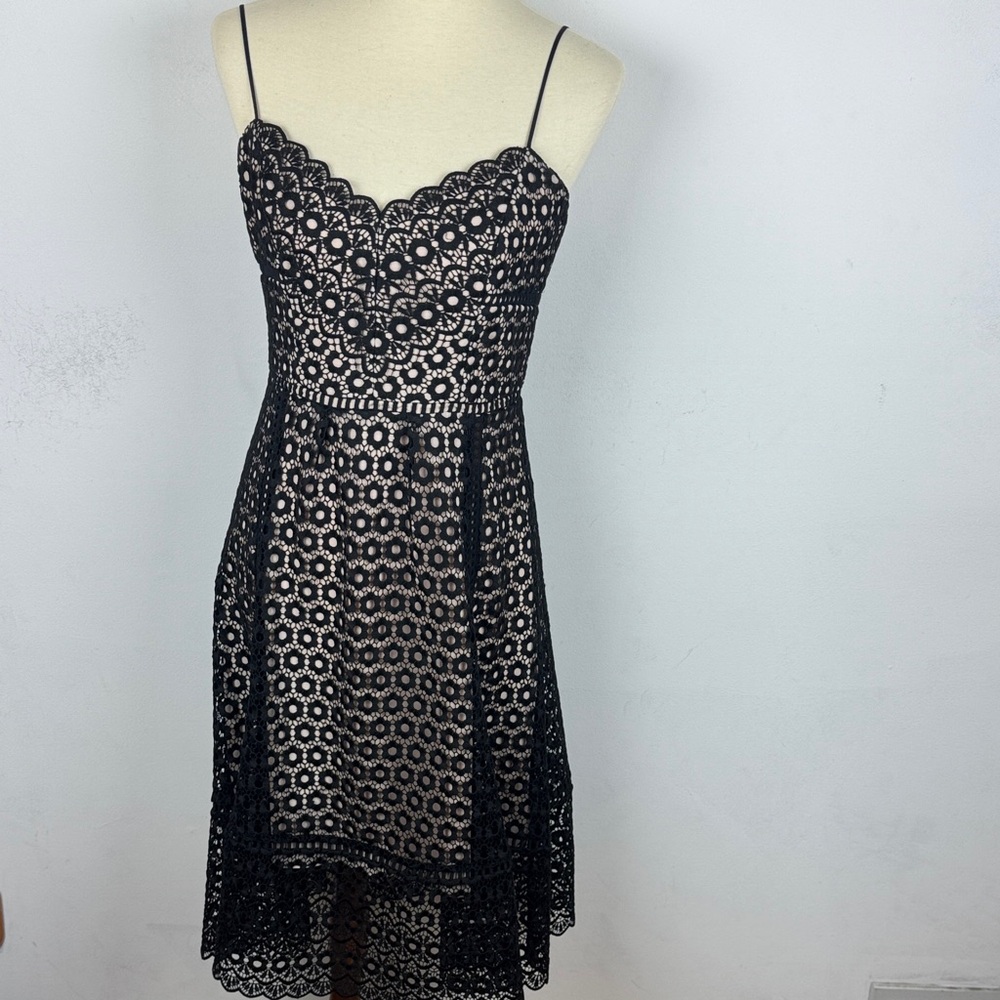 J. Crew Black and Cream Lace Midi Dress
